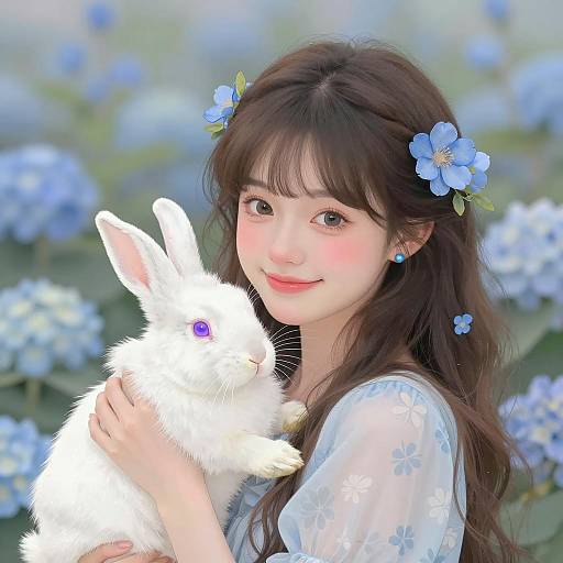 Whimsical Young Woman with Rabbit Illustration