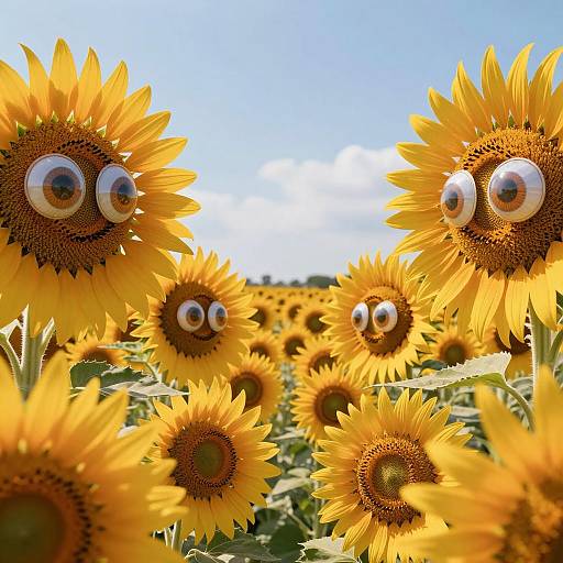 Surreal Sunflowers with Comic Eyes