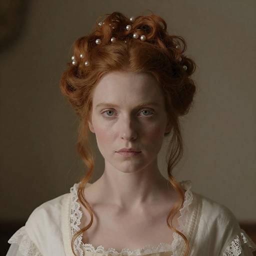 Portrait of Woman with Red Hair and Pearl Updo