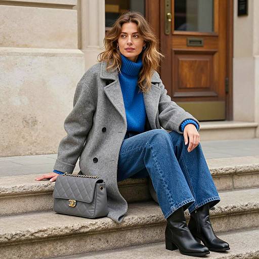 Woman in Gray Coat Sitting on Stone Steps