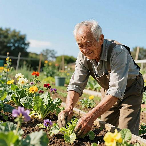 Elderly Joy in Vibrant Garden