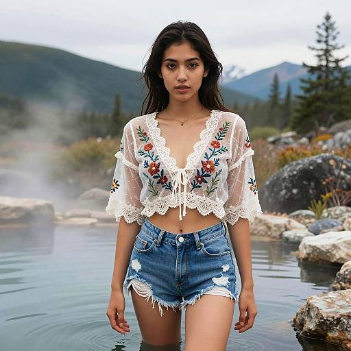 Athletic Woman in Boho Chic at Alaskan Hot Spring