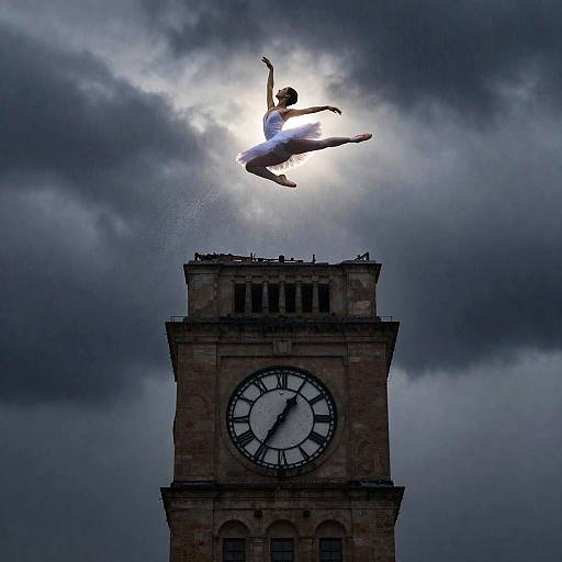 Ballet Dancer Leaping Over Clocktower
