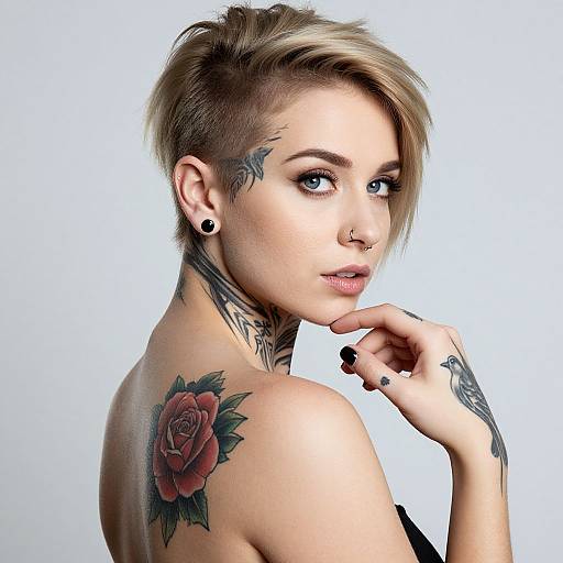 Tattooed Woman with Blonde Hair Portrait