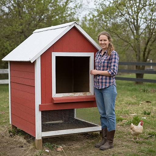 Woman with Cottage Style Chicken Coop
