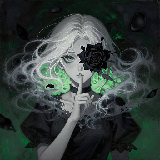 Anime Woman with Black Flower Covering Eye
