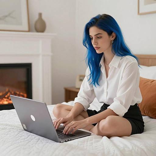 Blue-Haired Woman Working Digitally