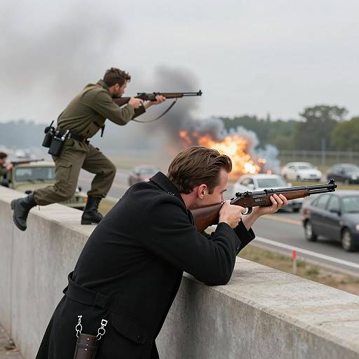 Action Scene with Gunfire and Chaos