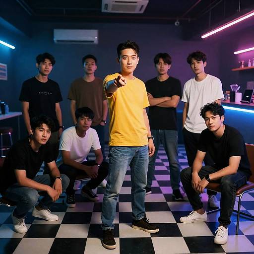 Neon Gathering: Seven Men in Action