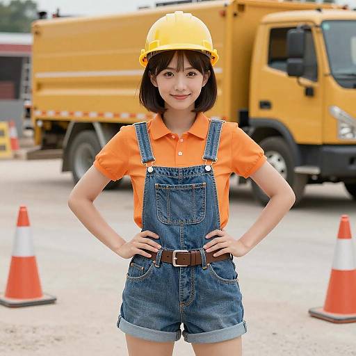 Confident Construction Worker in Bob Costume