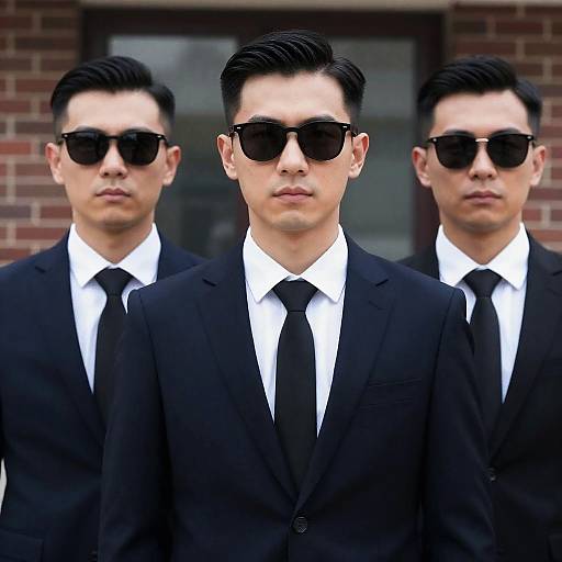 Three Men in Dark Suits with Sunglasses