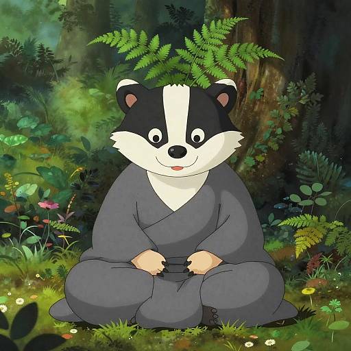 Meditative Badger Sage in Mystical Glen