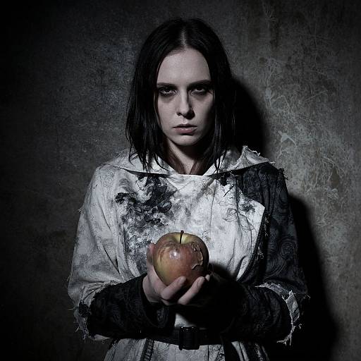 Cinematic Horror Woman with Rotten Apple