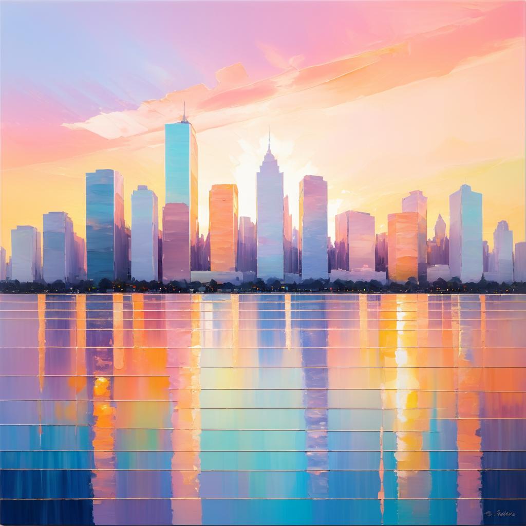 Pastel Sunset: Impressionist City Skyline