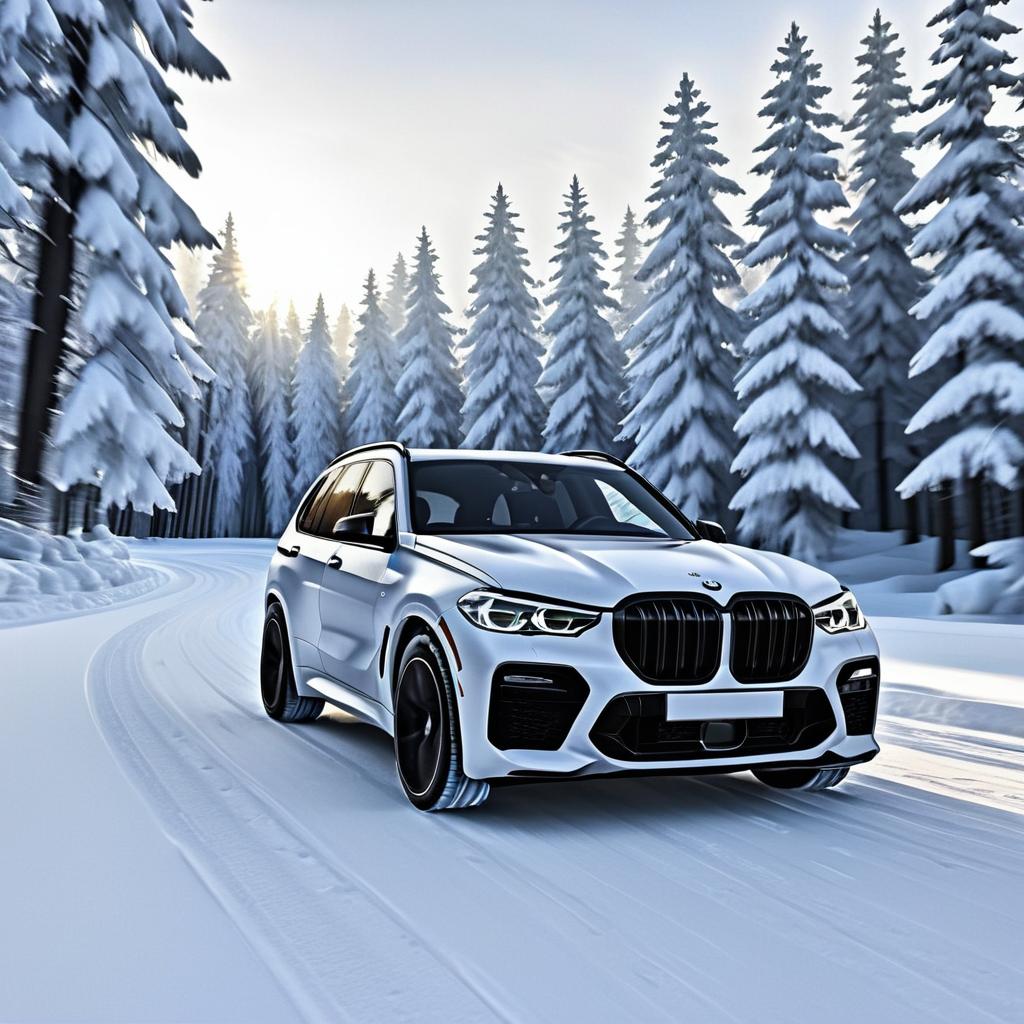 Adventurous BMW X5 on Snowy Road