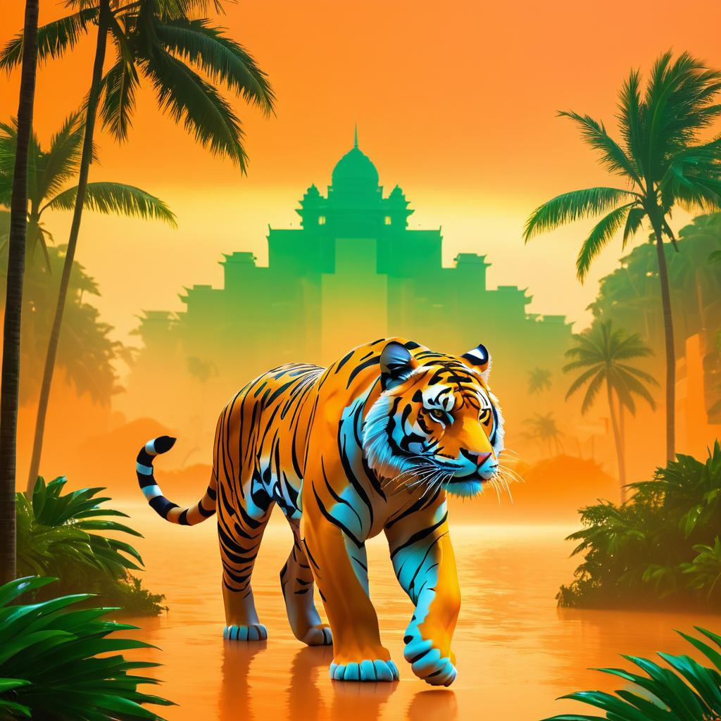 Fierce Tiger in a Futuristic Paradise