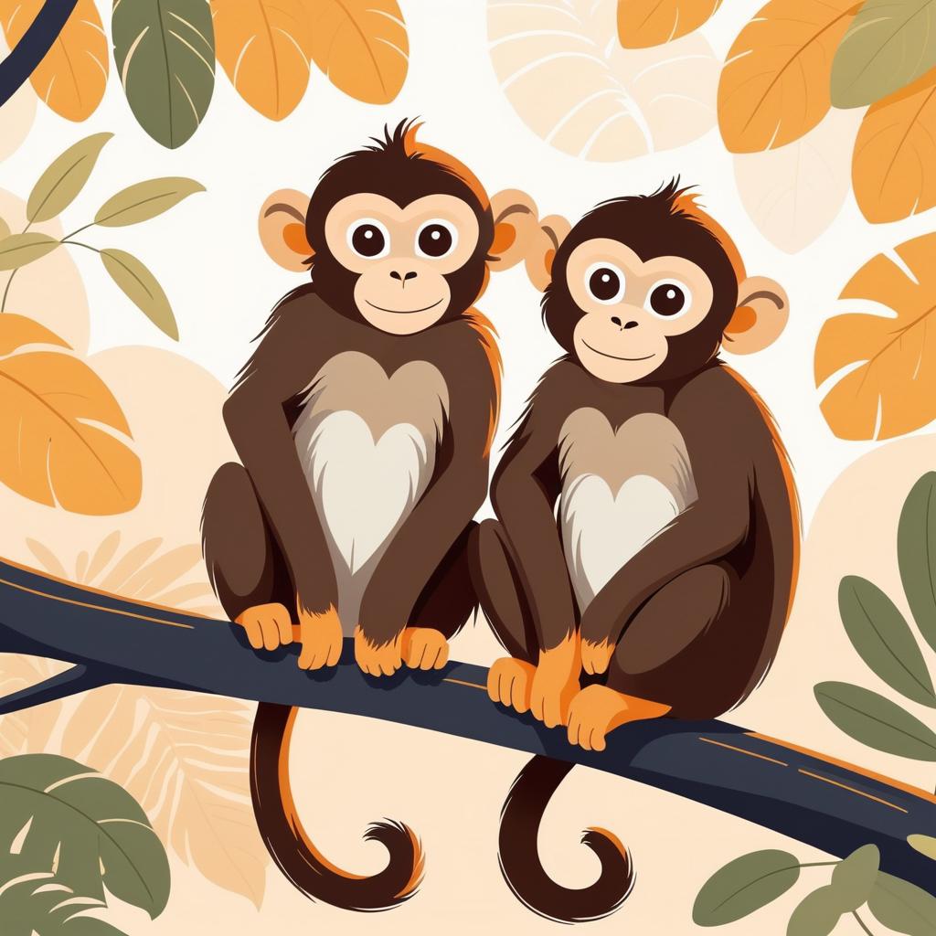 Whimsical Monkeys in Cozy Illustrated Scene