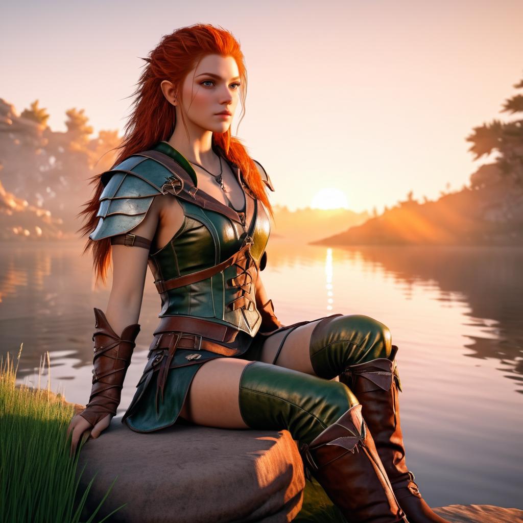 Epic Redhead Elf Warrior by the Lake