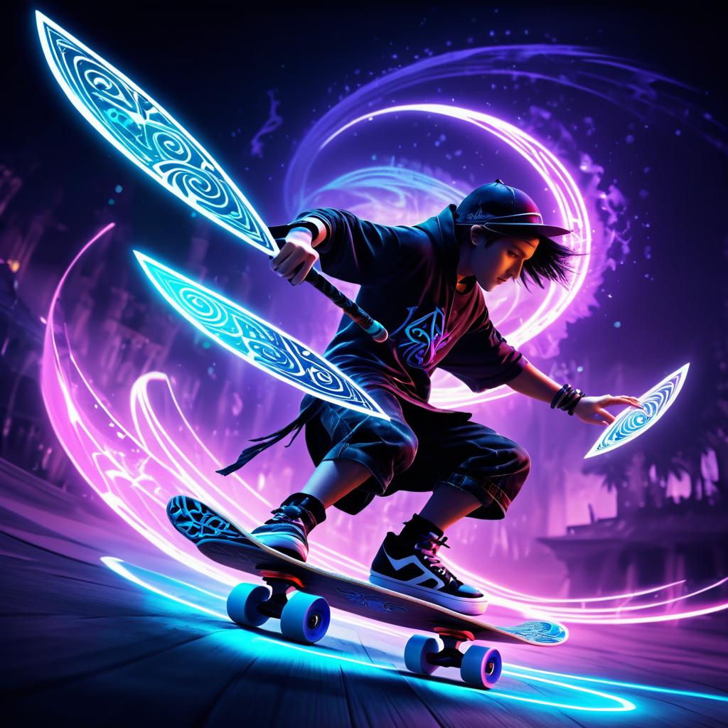 Magical Skateboard Tricks in a Fantasy Realm