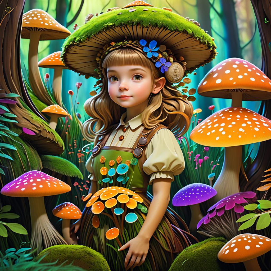 Whimsical Gopher Girl in Vibrant Fungi