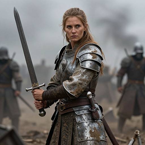 Ancient Warrior Woman on Battlefield