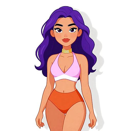 Stylish Woman in Color-Block Swimsuit