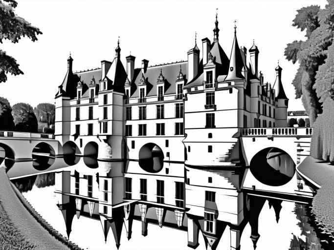 Elegant Chenonceau in Line Art Style