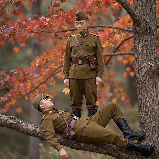 Autumn Soldiers on a Tree Branch