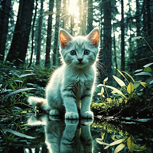 Translucent Kitten in Forest with Reflections
