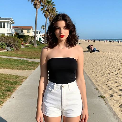 Young Woman on Beachside Boardwalk