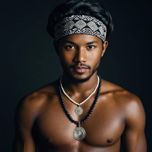 Dark-Skinned Asian Man with Shweshwe Headband and Jewelry