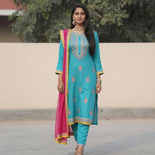 Traditional Indian Woman in Vibrant Attire