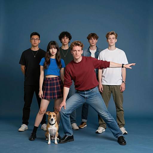 Vibrant Group Photo with Spiral Background