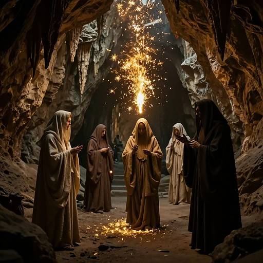 Ethereal Cloaked Figures in Memory Depths