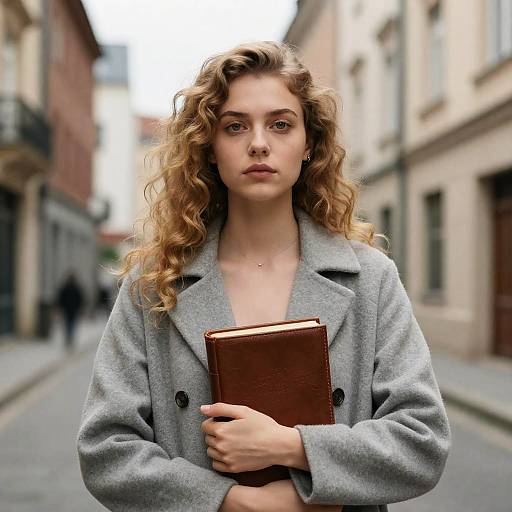 Young Woman Holding Book on Urban Street