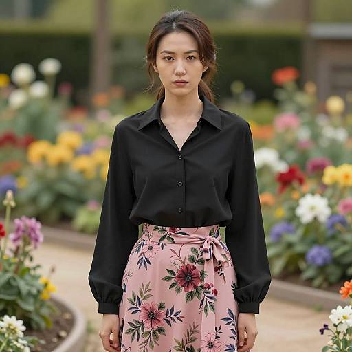 Gothic Fashion Portrait in Flower Garden