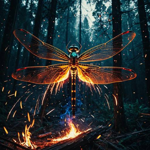 Flaming Dragonfly Fire Painting in Mystical Forest Flaming Dragonfly Fire Painting in Mystical Forest