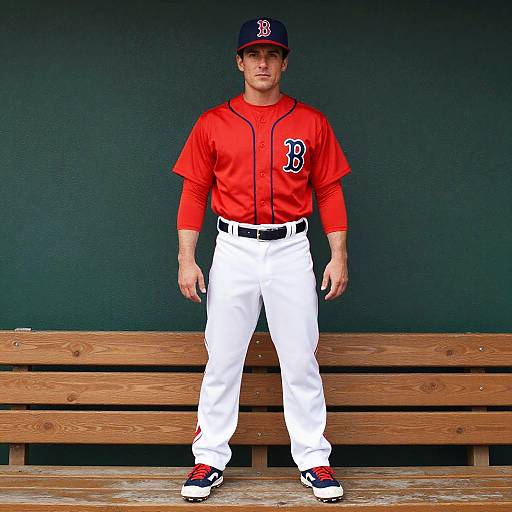 Man in Red Sox Baseball Uniform