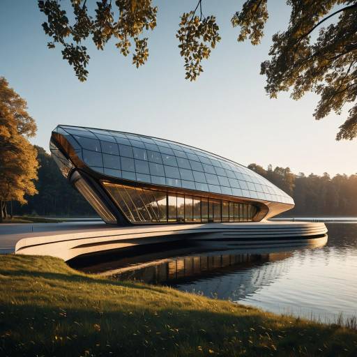 Futuristic Glass Pavilion by Lake