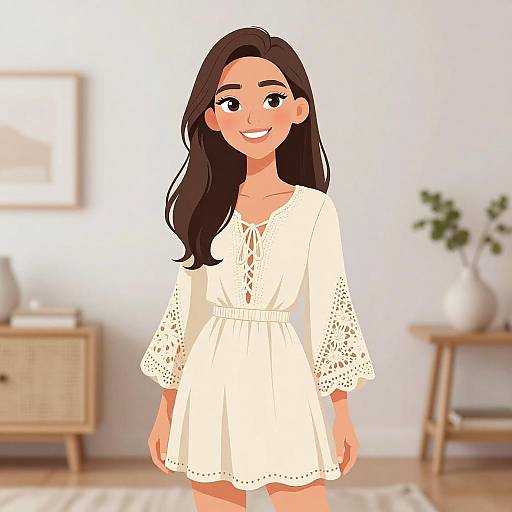 Bohemian Chic Woman in Cream Tunic