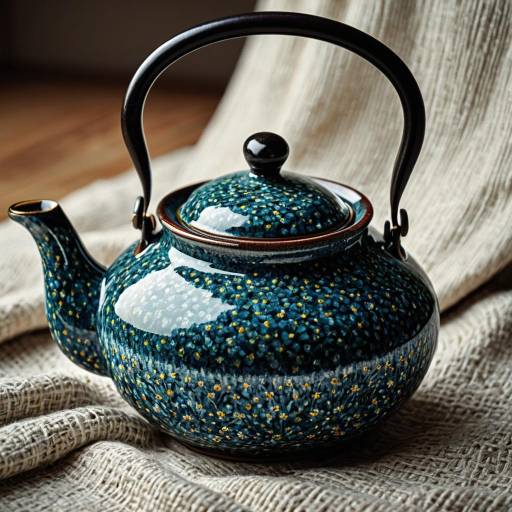 Handcrafted Ceramic Teapot on Linen