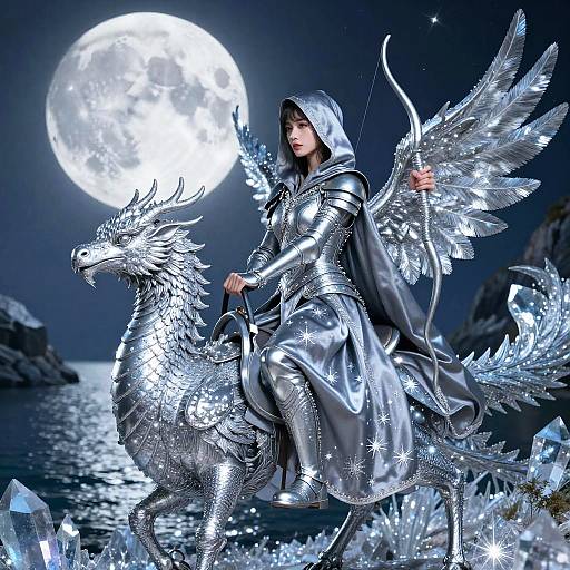 Silver Archer Goddess on Celestial Phoenix