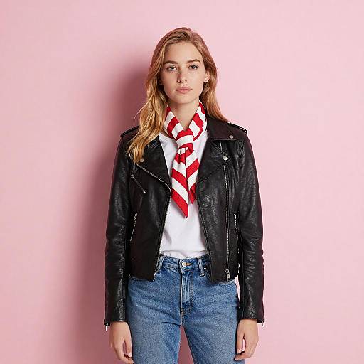 Young Woman in Leather Jacket Pose