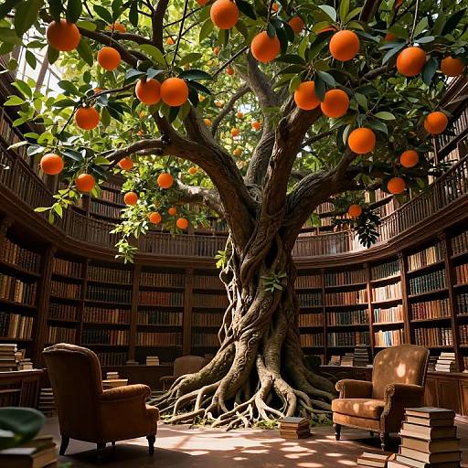 Majestic Tree in Enchanted Library