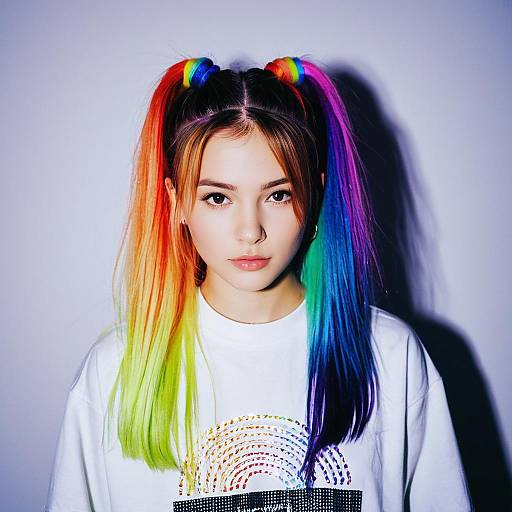 Teenager with Rainbow Split Hair and Streetwear