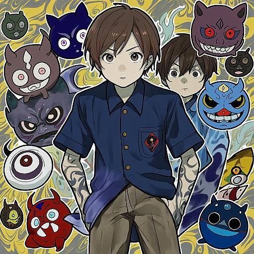 Illustration of Amano keita, youkai watch in the style of Mizuumi (bb)