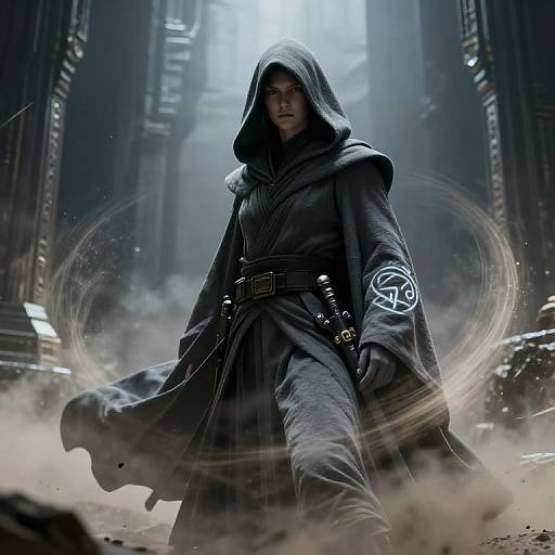 Grey Jedi in Futuristic Ruins
