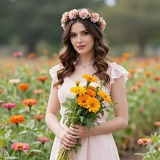 Woman in Floral Crown with Bouquet
