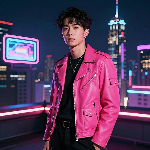 Retro Synthwave Courier on Neon Rooftop