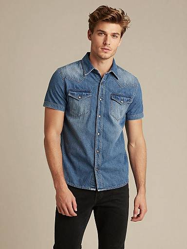 Young Man in Fitted Denim Shirt
